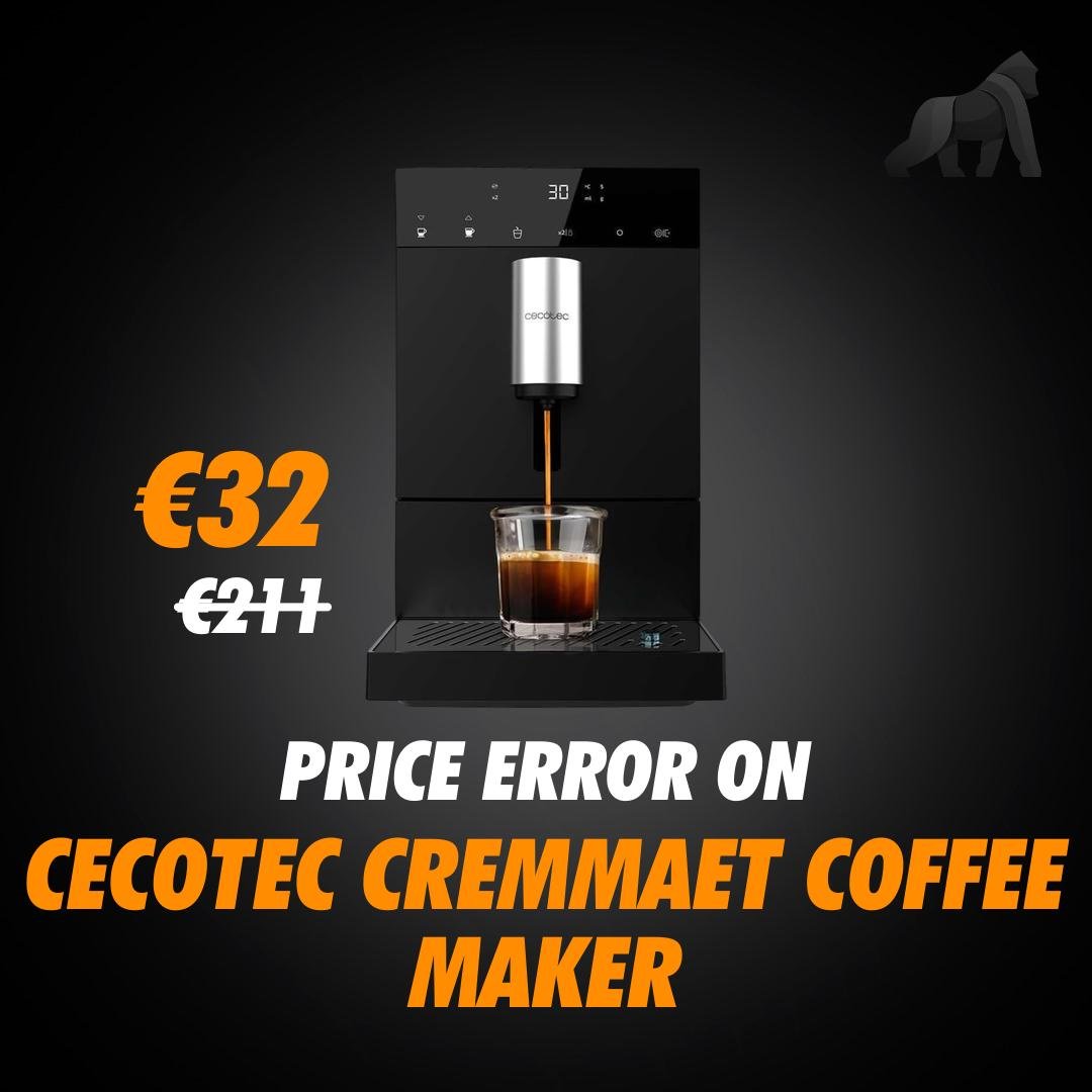 GorillaDiscount's tweet image. The Cecotec Cremmaet Compact Super Automatic Coffee Maker dropped to €32.99 from €211.54.

60+ Pieces taken, reselling for over 150€ net profit per piece 😇🦍

#ErroreDiPrezzo #PriceError #ErreurDePrix #FehlerhafterPreis #CookGroup #Resell