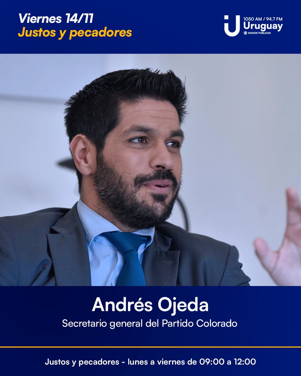 🗣️ Esta mañana en #JustosyPecadores entrevistamos a <a href="/AndresOjedaOk/">Andrés Ojeda</a>, secretario general del <a href="/PartidoColorado/">Partido Colorado</a>. 

📻1050 AM - 94.7 FM
📲💻Seguinos en mediospublicos.uy