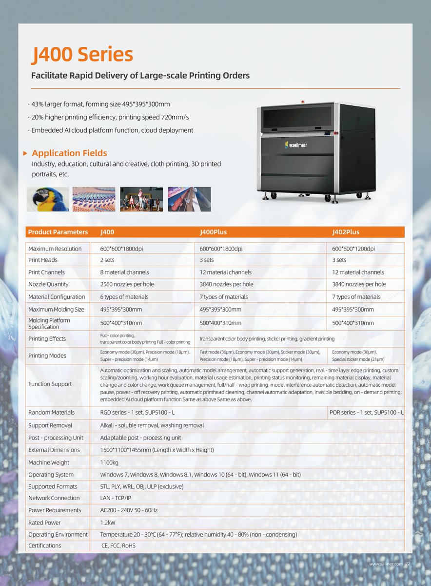 Sailner_faiz's tweet photo. Choose from 3 models:
J400: 8 material channels
J400Plus & J402Plus: 12 material channels
All support full-color, multi-material printing โ ideal for industrial, educational, and creative applications.
#MultiMaterial #FullColorPrinting #AdditiveManufacturing https://t.co/xspU98kvVJ