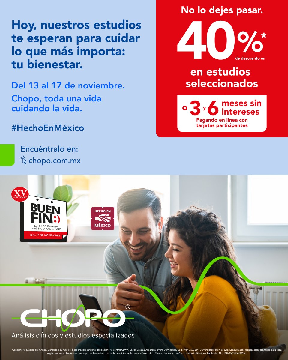 ✨ El día llegó y los beneficios para cuidar tu salud, también.  

No lo dejes pasar. Ingresa y conoce todos los beneficios: bit.ly/EstudiosBuenFin 

#Chopo #BuenFin #Beneficios #TodaUnaVidaCuidandoLaVida