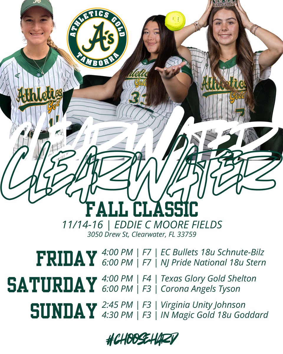 Can’t wait to head down to the Clearwater Fall Classic this weekend with <a href="/AGTTamborra18/">Athletics Gold Tamborra 18u - Tamborra</a>!! Excited to play with the whole team and meet everyone. <a href="/TamborraStacy/">Stacy Tamborra</a> <a href="/ExtraInningSB/">EXTRA INNING SOFTBALL</a> <a href="/PrepSoftball/">Prep Softball 🥎</a> <a href="/SoftbalAmerica/">Softball America</a> <a href="/LineDsoftball/">Line Drive Media</a> <a href="/SunilSportsNews/">Sports News By Sunil Sunder Raj</a> <a href="/SBRRetweets/">Softball Recruiting Reposts</a> <a href="/CoachAlyHab/">Alyson Habetz</a>