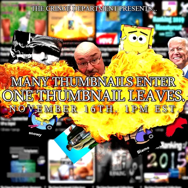 TheCringeDeprt's tweet photo. THIS SUNDAY. THE CRINGE DEPARTMENT RANKS ALL OF YOUR FAVORITE THUMBNAILS.

THANK YOU FOR 300 SUBSCRIBERS WE LOVE YOU https://t.co/an03poEd2d