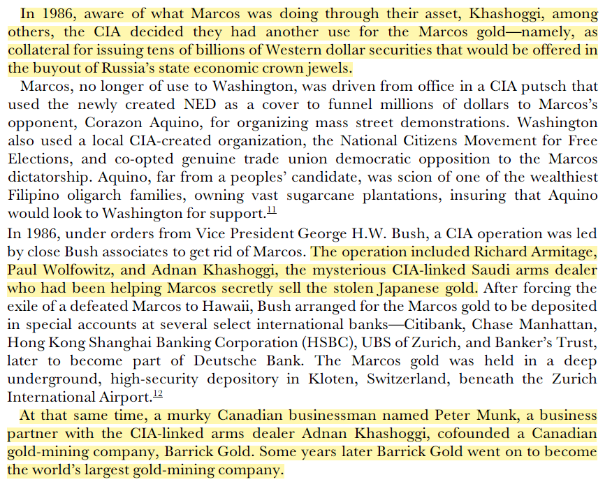 toxictiramisu's tweet photo. Operation Hammer was a Bush-era covert plan to loot post-Soviet Russia, funded by Philippine dictator Marcos's gold laundered via Barrick Gold by intel asset Khashoggi. It backed the 1991 coup, crashed ruble, drained reserves &amp; seized firms. KGB collaborators fled to Isræl &amp; US. https://t.co/T2XN4TKZtg