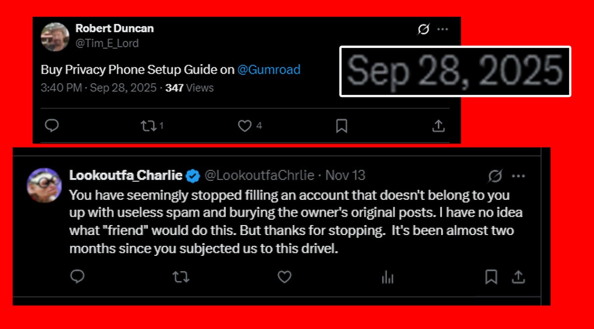It seems the "friend" of Robert Duncan who took over his channel and filled it with Spam and garbage has abandoned their mission. Almost two months.  Can anyone identify who was actually doing this to his channel? It appears they did it to bury his posts. And that is no "friend".