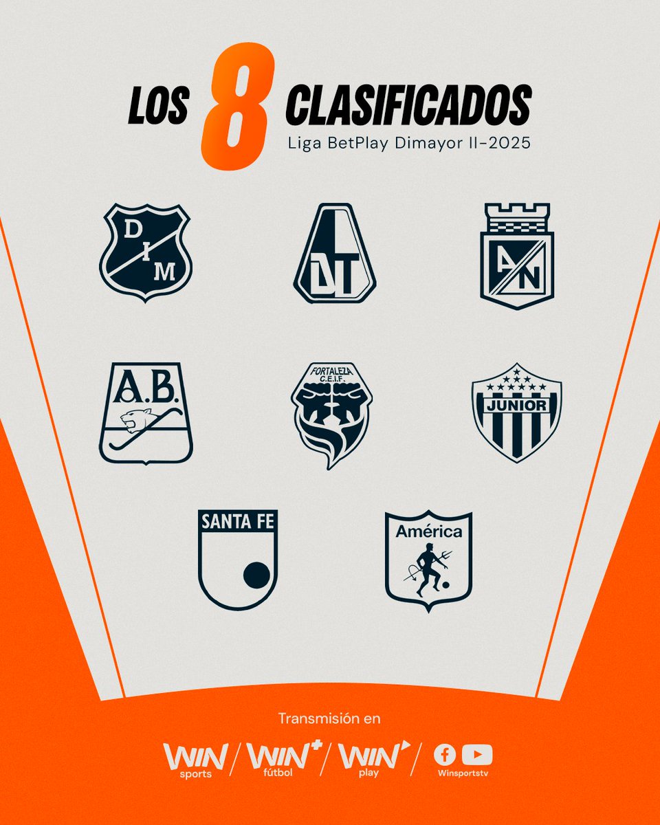 WinSportsTV's tweet image. 🏆🇨🇴 ¡AQUÍ ESTÁN LOS 8 CLUBES QUE COMPETIRÁN POR EL TÍTULO DE FIN DE AÑO EN #LALIGAxWIN! 🇨🇴🏆

8️⃣ Con sus victorias, DIM y Tolima aseguraron ser cabezas de grupo, mientras Nacional, Bucaramanga, Junior, Fortaleza, Santa Fe y América, esperan el sorteo para saber su suerte en los…