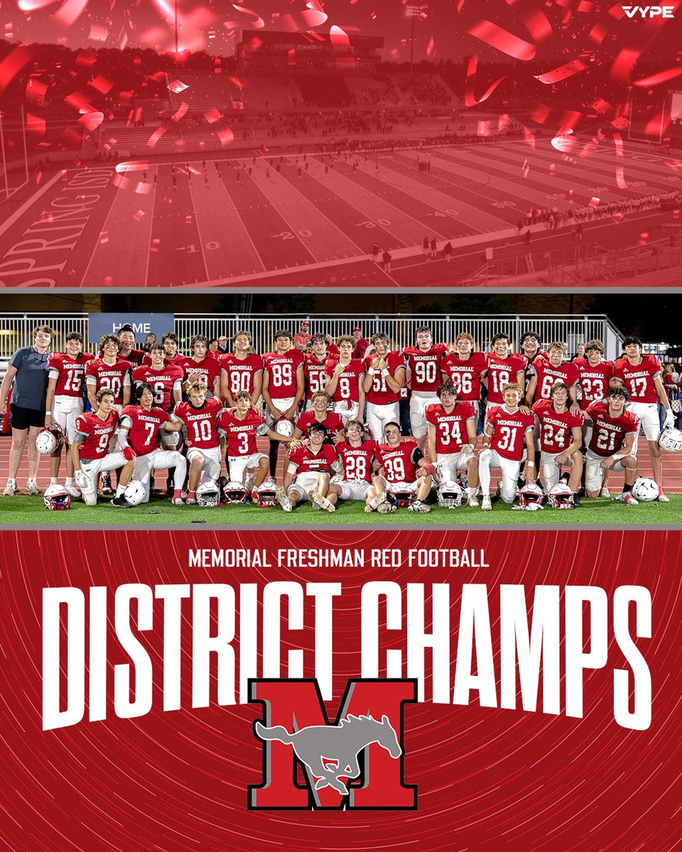 HouMemorialFB's tweet photo. No sub-varsity games, no problem. 3 of our 4 teams won atleast a share of the district titles in 17-6A. The future is bright 😎. #TheStandard is set. #RedReign https://t.co/zule74FNJy
