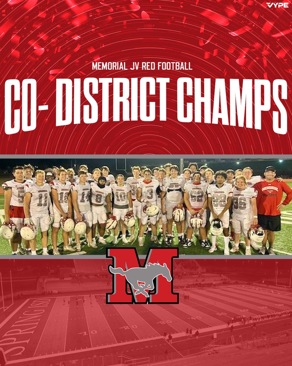 HouMemorialFB's tweet photo. No sub-varsity games, no problem. 3 of our 4 teams won atleast a share of the district titles in 17-6A. The future is bright 😎. #TheStandard is set. #RedReign https://t.co/zule74FNJy