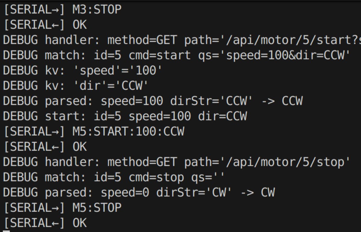 AshrithEd's tweet image. Developed a user interface for controlling all 9 motors in my micro-robot array.

[ UI ] → [ HTTP API ] → [ MotorController ] → [ SerialPort ] → [ Arduino ] → [ PCA9685 ] → [ Motors ]

A simple frontend lets me control speed and direction for each motor, backed by a…