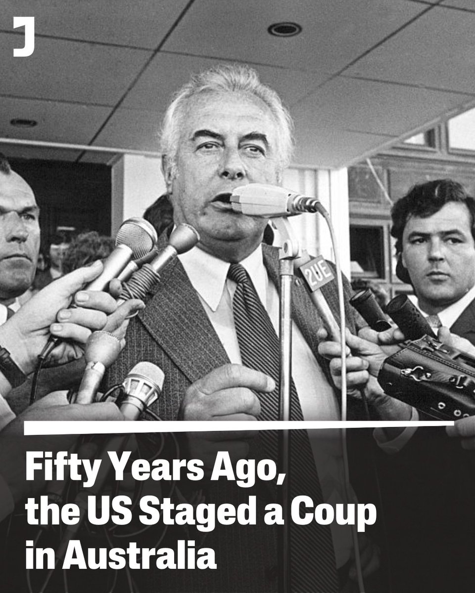 JacobinAust's tweet image. The 1975 “dismissal” of Australian Labor PM Gough Whitlam is often seen as a constitutional crisis initiated by an old British-led establishment. In reality, it was a bloodless analog of other US-orchestrated coups against leftist governments.

Read more: jacobin.com/2025/11/whitla…