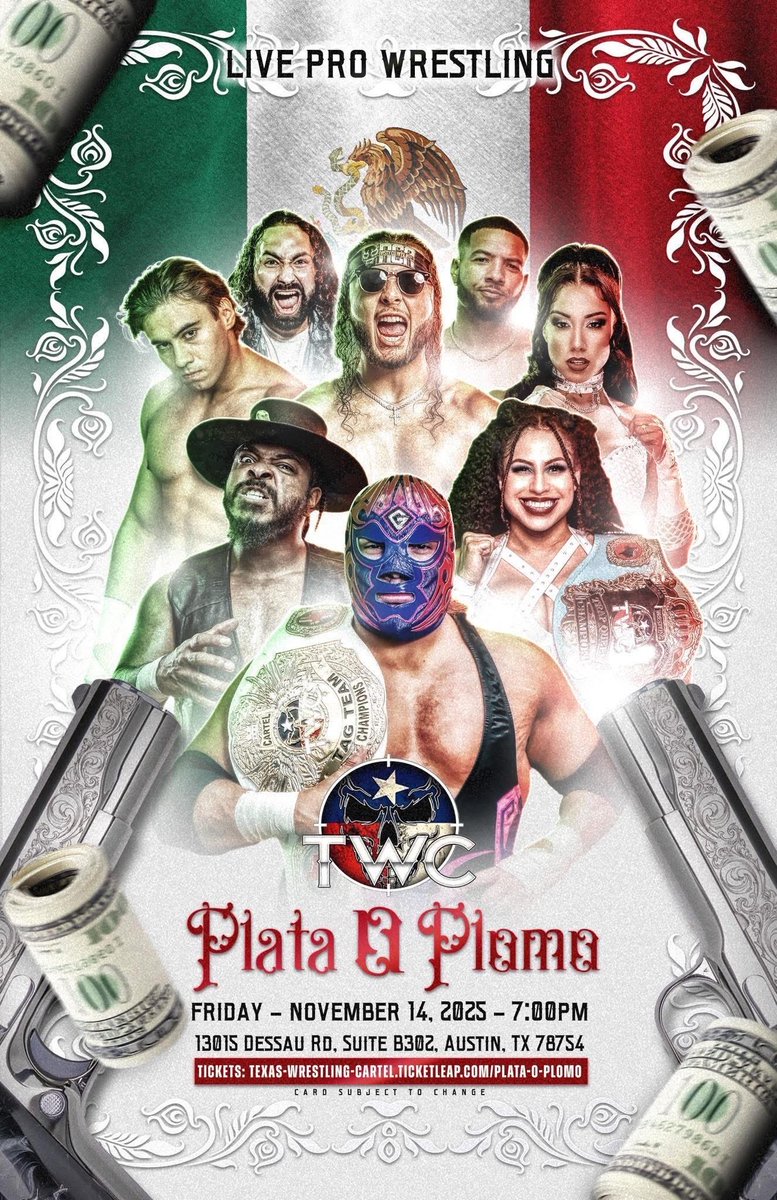 🚨 THE CARTEL IS BACK IN AUSTIN! 🚨 PLATA O PLOMO hits Friday, November 14th 💥 One of the biggest events of the year! 

🎟️ $25 GA | $30 Front Row | $40 VIP
ticketleap.events/tickets/texas-…

📍 Diva Event Center |  13015 Dessau Rd, Suite B302, Austin, Texas 78754