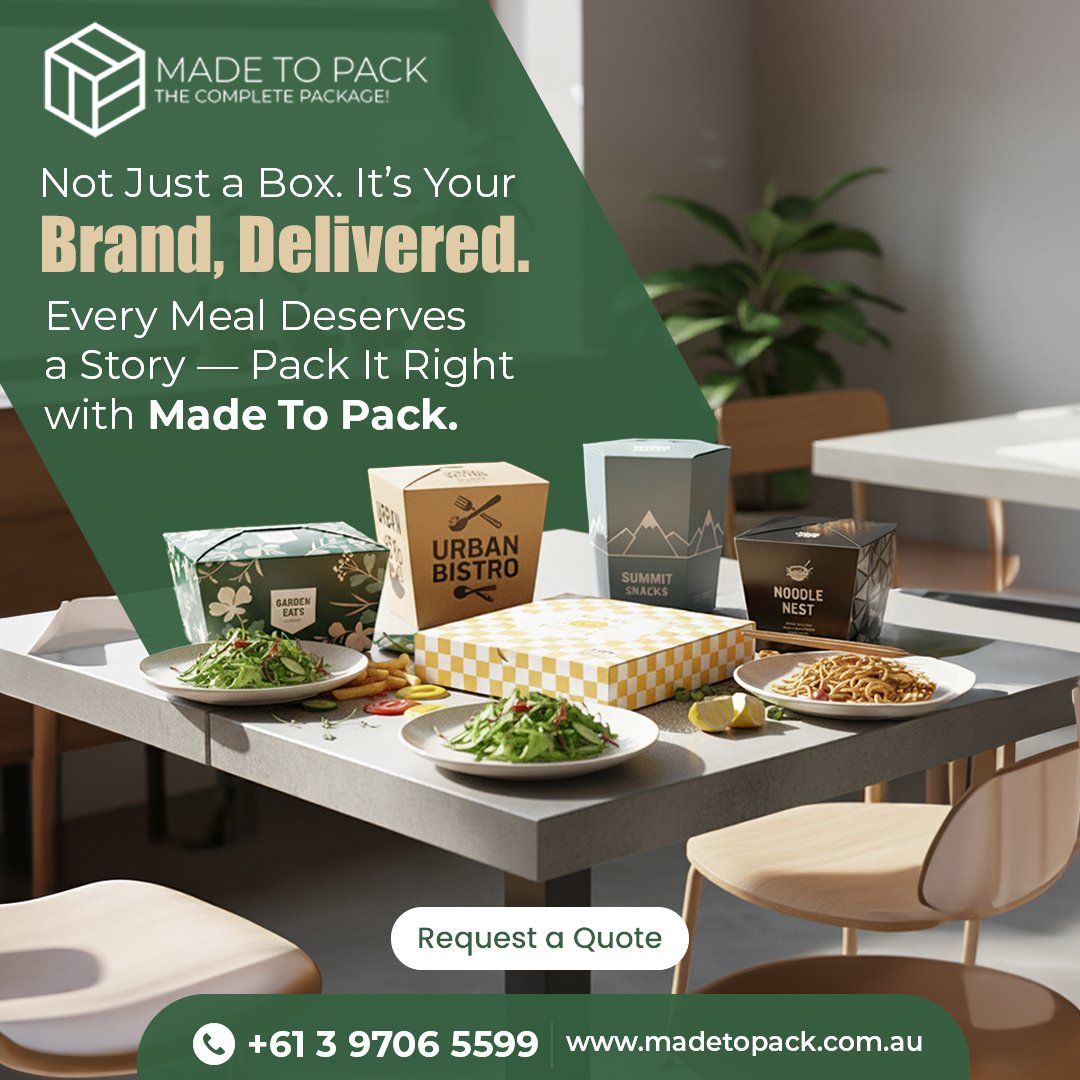 madetopack's tweet image. What if your packaging did more than just hold food?
What if it carried your brand’s story, your values, your promise of quality — all in one sturdy, eco-friendly box?

For enquire, Call us on +61 39706 5599

#MadeToPack #FoodPackagingReimagined #BrandInABox #CardboardFoodBoxes