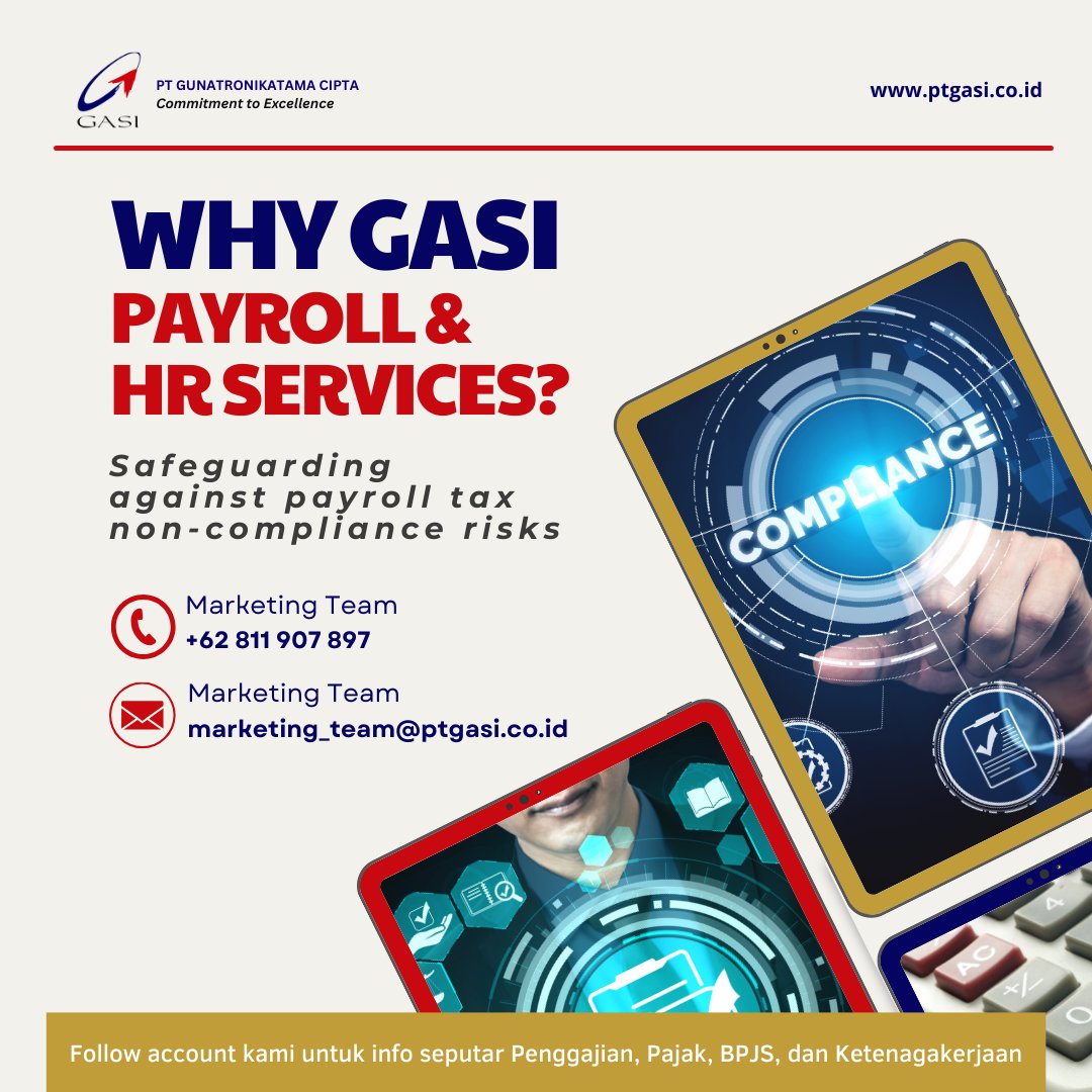 PTGASI's tweet photo. Ensure payroll tax accuracy with GASI's experts. We stay current with laws for precise filings and minimized penalties, securing tax compliance. 

Do contact us at +62 811 907 897.
#serunyabelajar #penggajian #pajak #bpjs #payroll_indonesia #fyp #npwp #nik https://t.co/xA0a18j4qd