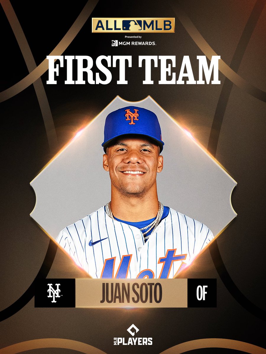 MLB's tweet image. Juan Soto lands on the All-MLB First Team for the 4th time in his career!