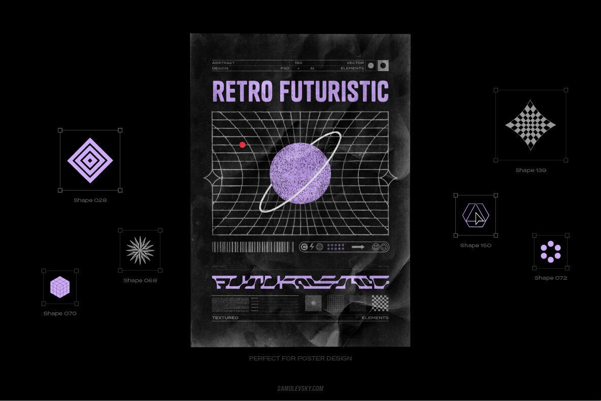 designeour's tweet image. #Retro #Futuristic #Textured Shapes Pack by Samolevsky  designeour.com/retro-futurist…