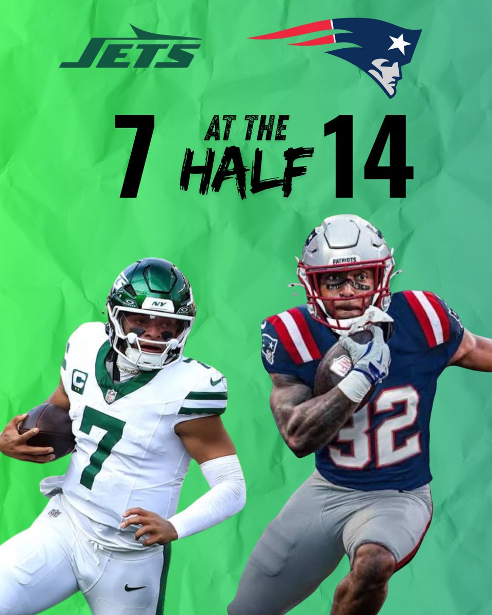 CapturedLines's tweet photo. Halftime in Foxborough: Pats out front, Jets looking to respond. https://t.co/FZQyNkzuXN