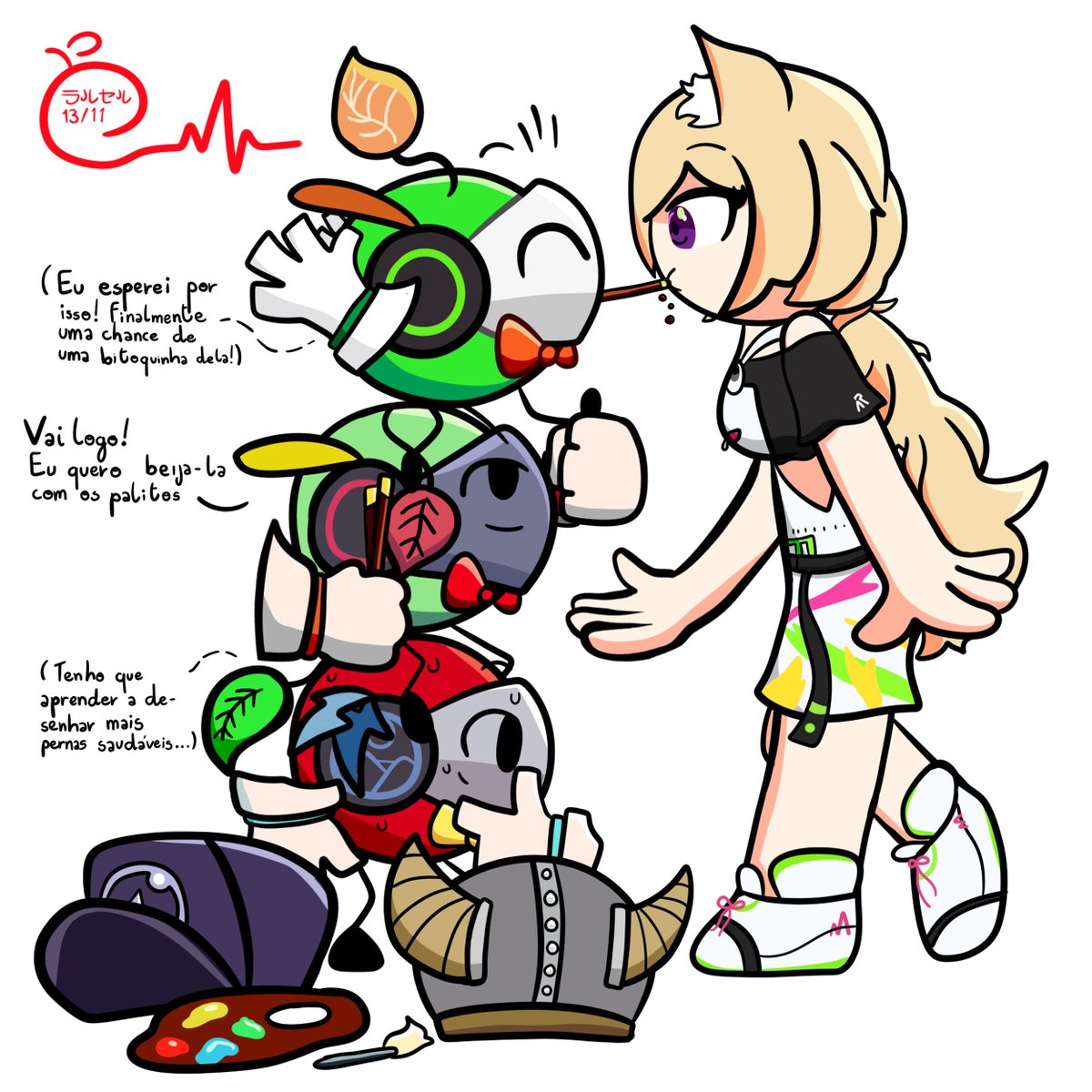 ProjectPlayer15's tweet photo. Rosetai's Chronicles: The (Late) Pocky Game🍪🍫🤎
🍎: Line up in a row, and if you're lucky enough and not break it, maybe you'll get a little kiss! *laughs* 
~ I saw Aki artists doing it and I really wanted to give a shot too! Late but better than nothing!  
#Akimage #アロ絵 https://t.co/3pJ5HMnNXN