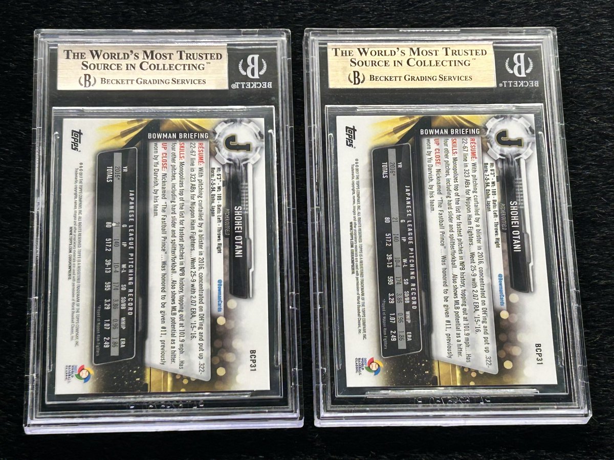 jtteaxasaggie's tweet photo. 2017 Bowman Chrome mega prospects refractor quad BGS 9.5’s $1650/each shipped https://t.co/ttUV2SAcHi