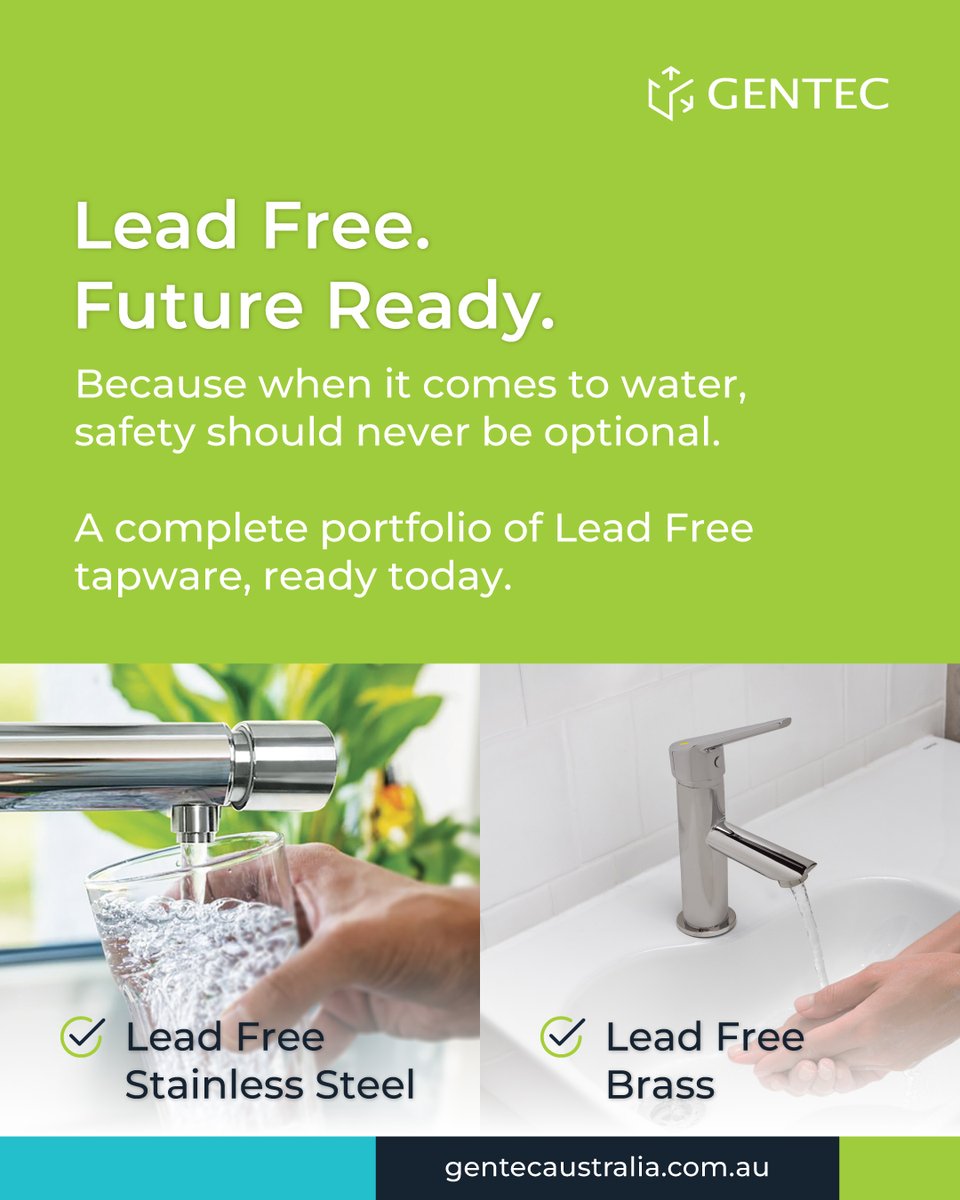 2026 is coming — but GENTEC is already there.
With a complete portfolio of Lead Free Stainless Steel and Lead Free Brass tapware, we’re delivering compliant, future-ready solutions today.
Lead Free Stainless Steel –gentecaustralia.com.au/product-catego…
Lead Free Brass – gentecaustralia.com.au/product-catego…