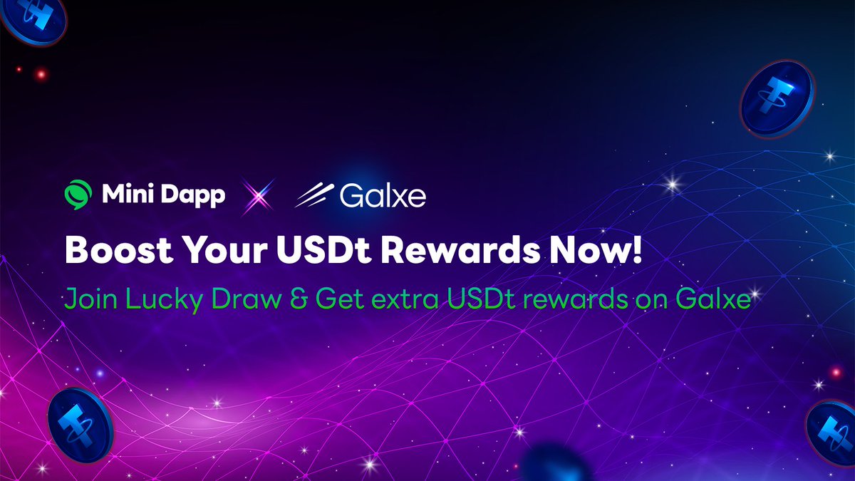 🎉Join the USDt Lucky Draw Festival &amp; earn extra rewards!
✨Complete missions available on <a href="/GalxeQuest/">Galxe Quest</a> 
app.galxe.com/quest/MiniDapp…

1️⃣Join + clear missions → get USDt rewards🚀
2️⃣Enter your mission-completed wallet address
3️⃣X RT &amp; tag your friends