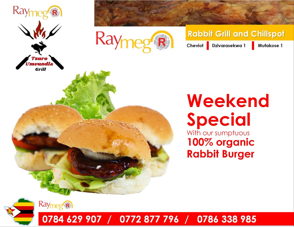 Enjoy your weekend with our mouthwatering 🤤 rabbit burgers. Visit Raymeg Rabbit Grill and Chillspot the home of the best rabbit meat dishes in town 😋. 
#raymegrabbit #simplydelicious #healthyeating #flamegrilledburger