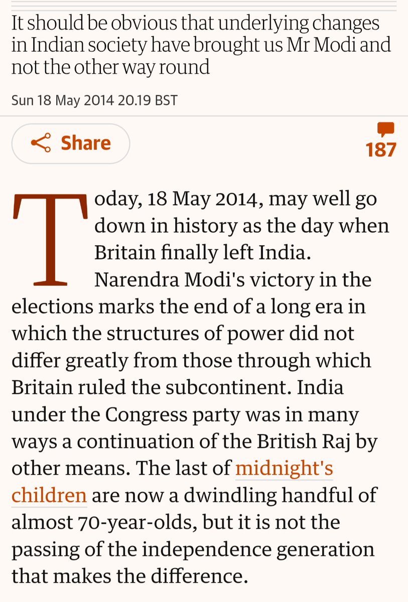 col_chaubey's tweet image. Here is the screenshot of the editorial of the 18 May 2014 of @guardian 

The title and the contents are self explanatory.