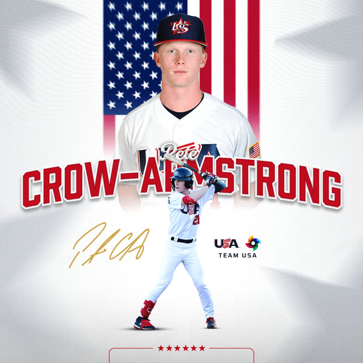 USABaseball's tweet image. PCA!

Four-time Team USA alum Pete Crow-Armstrong will play for the United States in the 2026 World Baseball Classic.

#ForGlory🇺🇸
