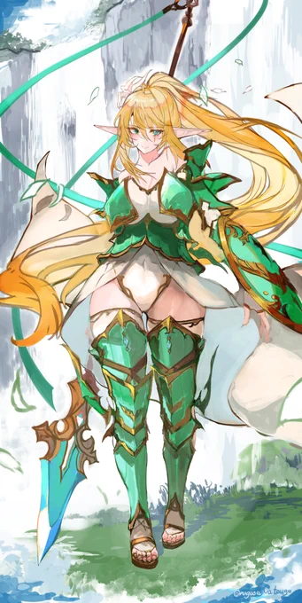 槍のエルフ リュリーテ #オリジナル 兵卒エルフの中のエース。水浴びよりも滝行派。