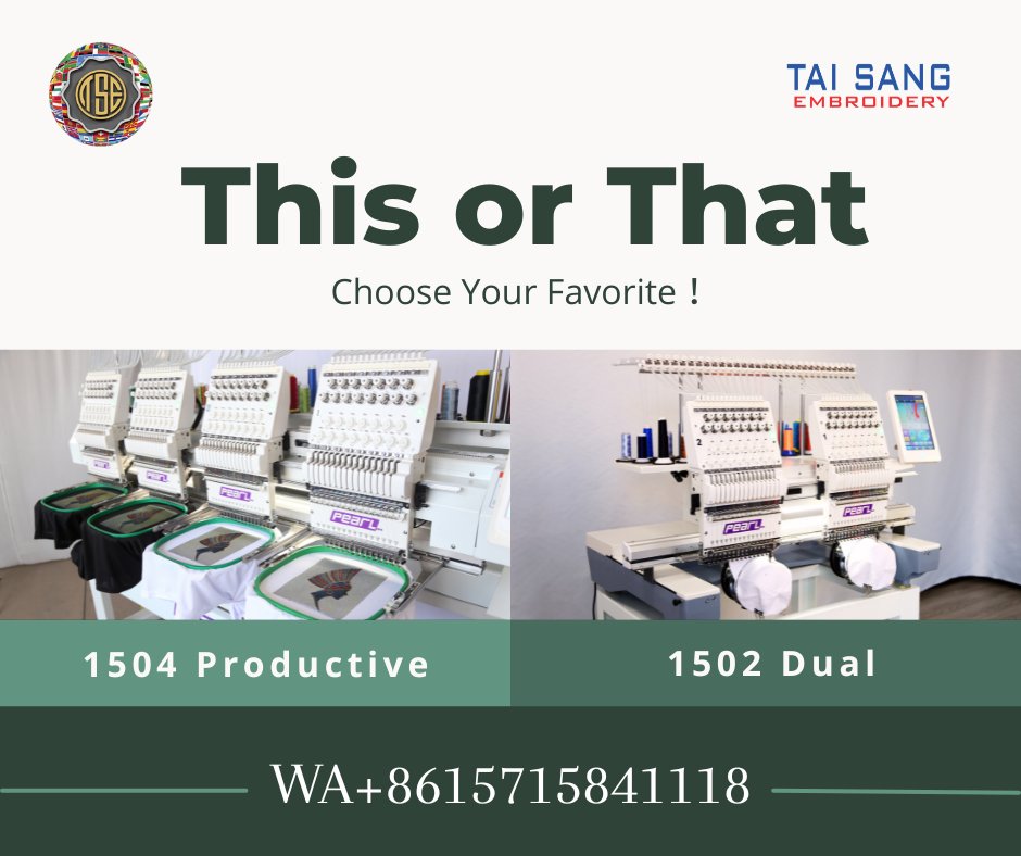 TaiSangCN's tweet image. ✨ This or That? ✨
Which one’s your favorite? 🤔
1504 Productive 🧵 — Perfect for high-speed, high-volume projects.
1502 Dual 🧵 — Double heads, double production, double creativity!
wa.me/8615715841118
#TaiSangEmbro #EmbroideryMachine #ThisOrThat #1504Productive #1502Dual