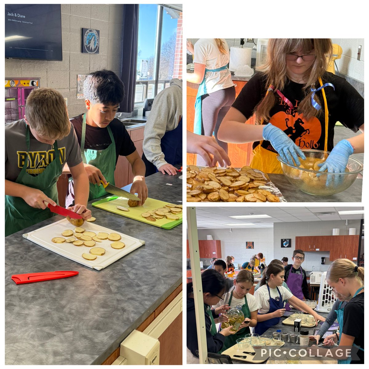 BizMathGuy's tweet image. Business Math 7 got to slice things up today! Jo-Jo potatoes were on the menu as students practiced safe and skilled knife handling. ⁦@ByronMSBears⁩ ⁦@ByronBears⁩