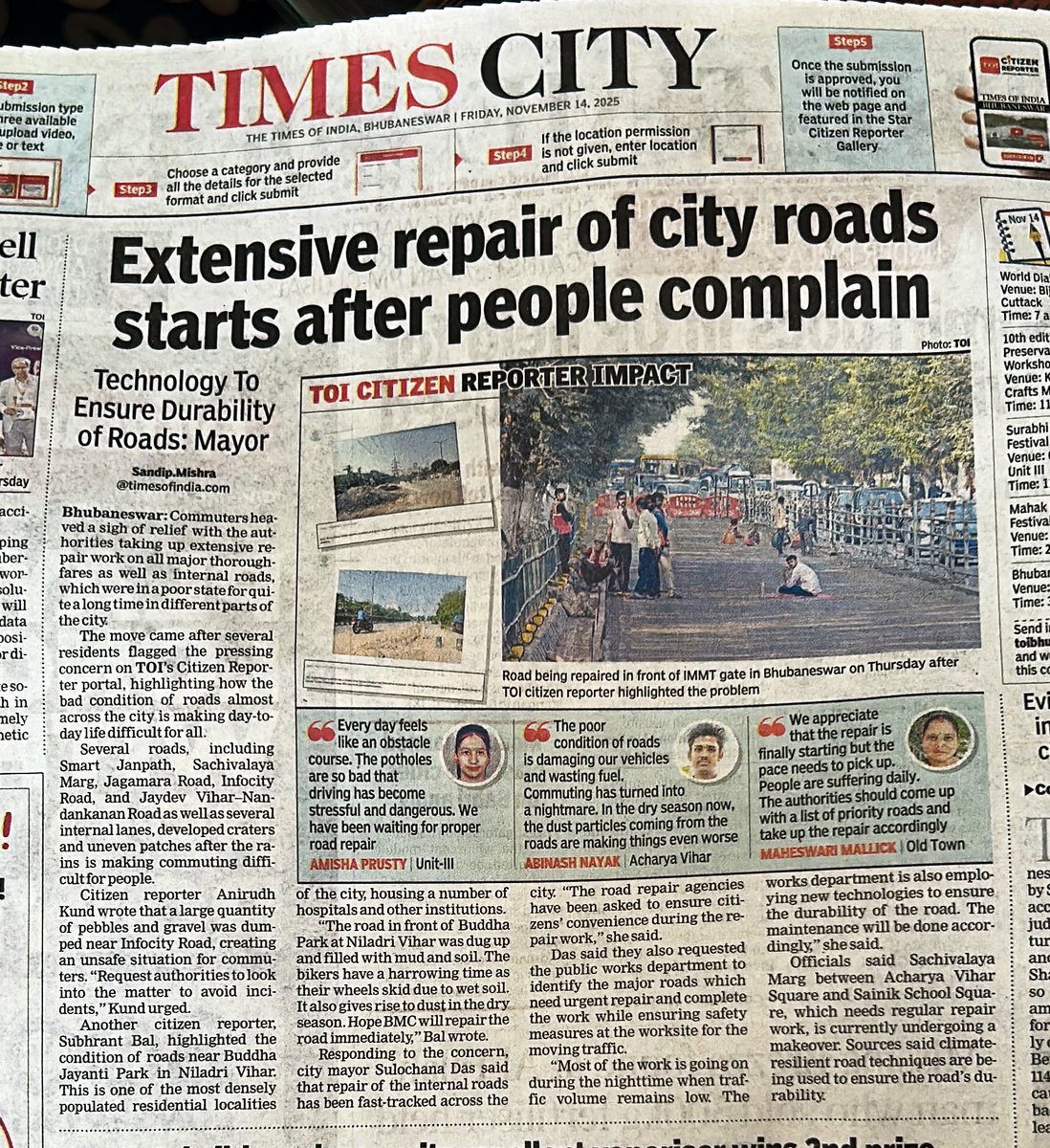 Thank You <a href="/BBSRTimes_TOI/">Bhubaneswar Times</a> <a href="/TOIBhubaneswar/">TOI Bhubaneswar</a> <a href="/SandipMishraTOI/">Sandip Mishra</a>

Also, <a href="/bmcbbsr/">BMC</a> for being People Friendly &amp; Responsive.

Meanwhile, we need to Seriously Tackle People Digging up Roads &amp; Leaving without Repairing!

Citizens are not Behaving Like they Should!

It Cant Be one-sided always