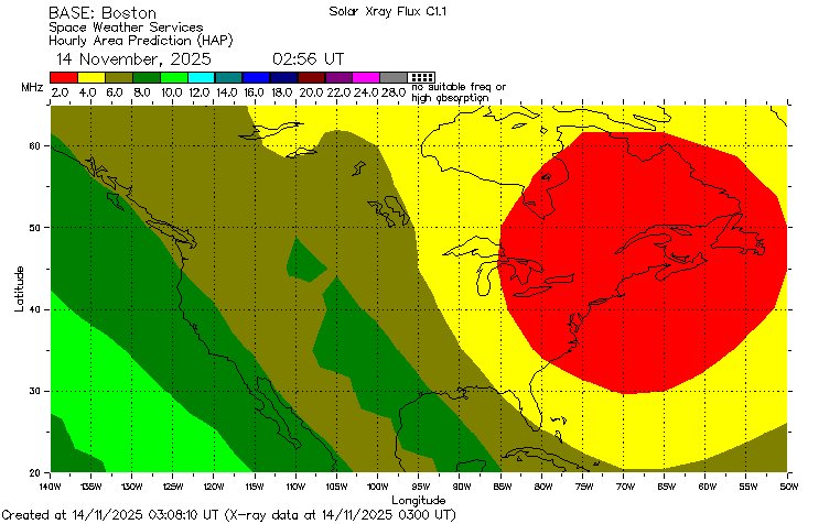 Boston based #HamRadio Usable HF Frequencies via hfpropagation.com