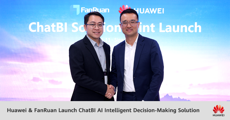 Huawei's tweet photo. Huawei and FanRuan have launched the ChatBI AI Intelligent Decision-Making Solution, promoting enterprises' transformation from "viewing data" to "utilizing data", accelerating the financial industry's digitalization process and enhancing intelligent decision-making efficiency.