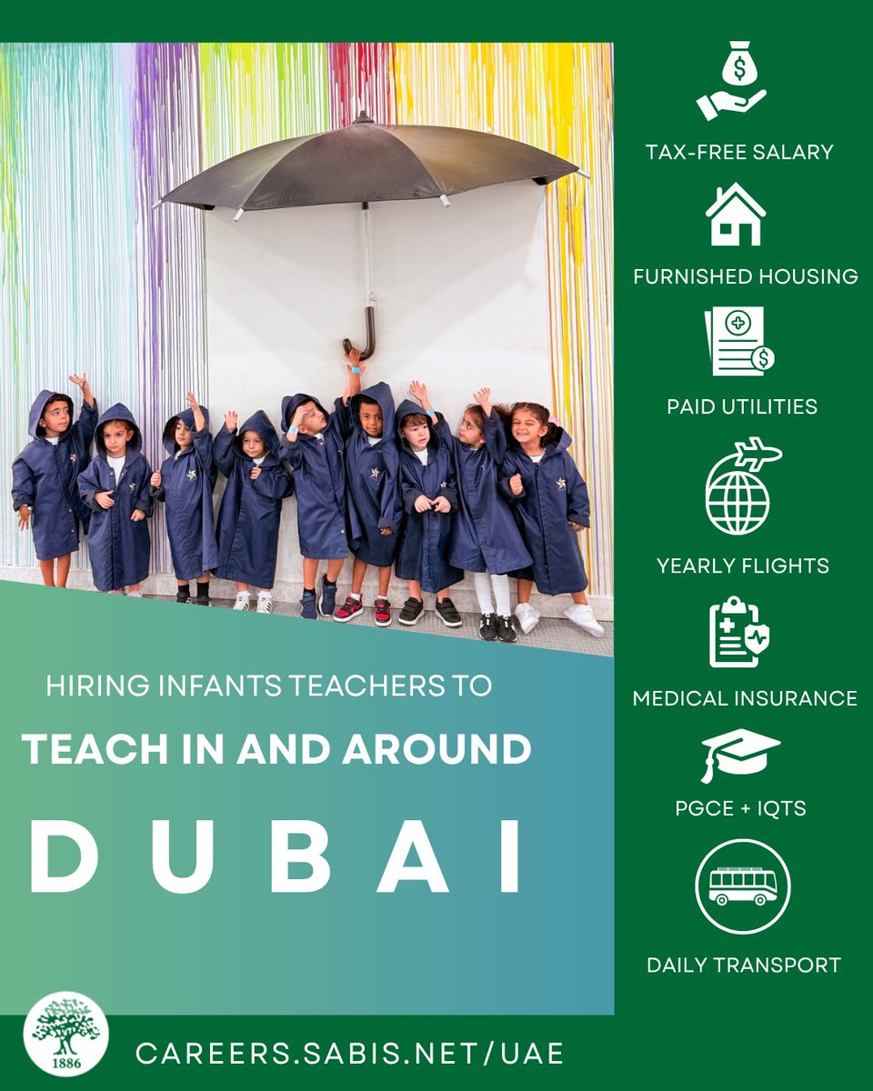 If you are in your final year of study, or if you hold a degree in Early Childhood, Foundation Phase, Education, or English, this opportunity is your launchpad to a unique experience.

🔗 Apply now and let’s make this your next great adventure! careers.sabis.net/UAE