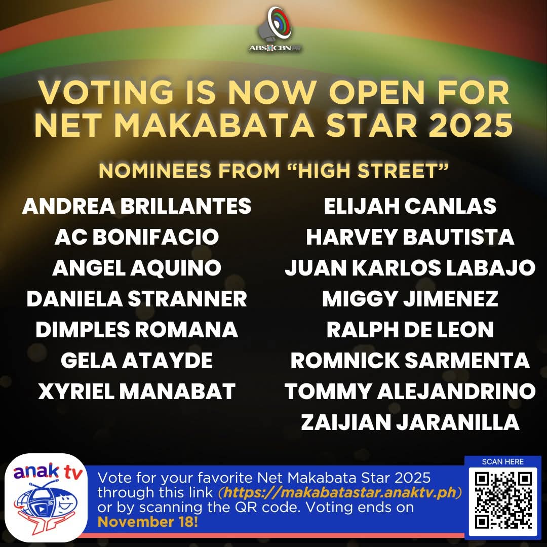 ABSCBNpr's tweet photo. Show your support for your favorite Kapamilya personalities! Cast your votes for Net Makabata Stars 2025 until November 18! Visit https://t.co/O7pJUJNiUc or scan the QR code now! Maraming salamat, Kapamilya! ❤️💚💙
#SeniorHigh #HighStreet #fyp https://t.co/NZhAeI1MMl