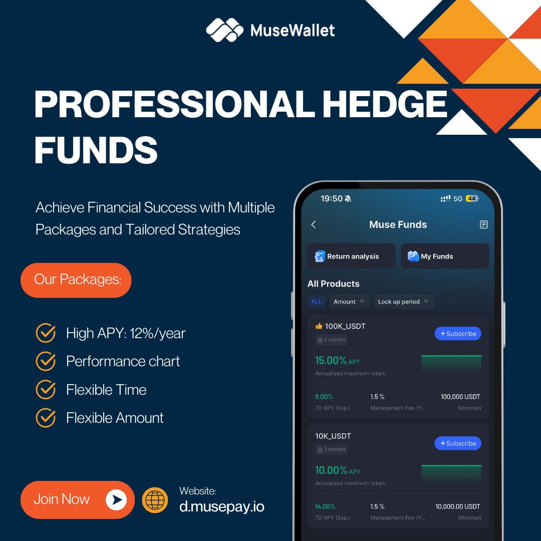 Your USDT deserves better than sitting idle.
MuseWallet now offers pro-grade earning packages with up to 12% APY, flexible terms, and full performance tracking 📈

Earn like a fund. Start today!