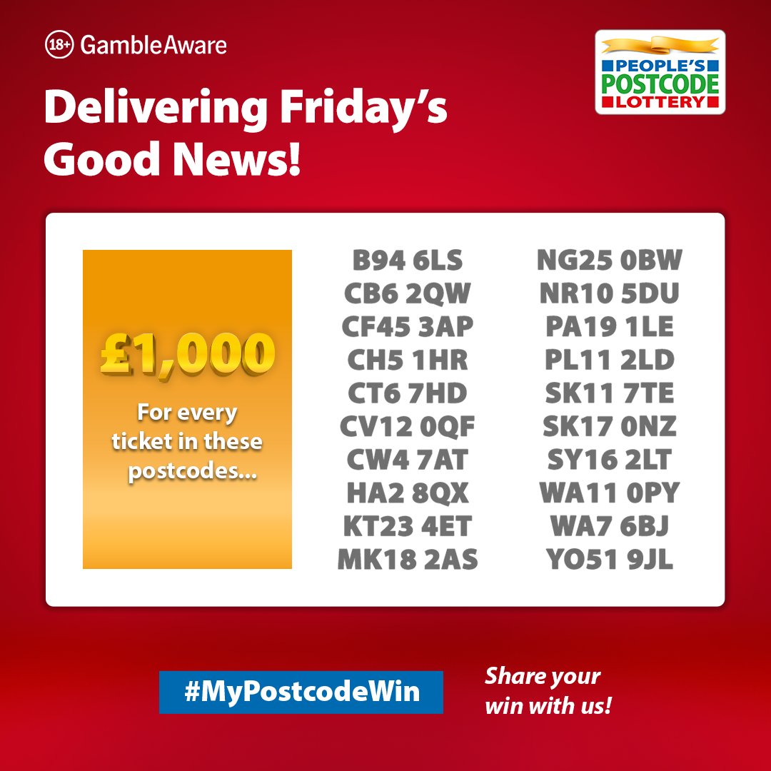PostcodeLottery's tweet image. The Friday starter pack if you&apos;re one of the TWENTY winning postcodes
☑️ Coffee 
☑️ Weekend plans 
☑️ £1,000 daily prize win
💷 Congratulations to our 👏 #PostcodeLotteryPeople
