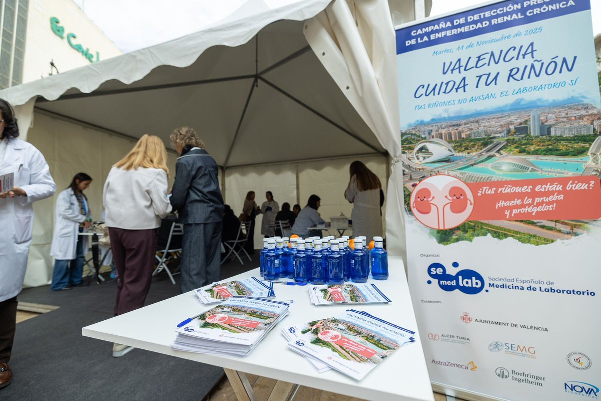 Semedlab's tweet image. 📌 La Sociedad Española de Medicina de Laboratorio #SEMEDLAB celebra la actividad “Valencia cuida tu riñón”, con el fin de acercar la actividad del Laboratorio Clínico a la ciudadanía de la Comunidad Valenciana mediante el análisis en sangre de su función renal 🩸