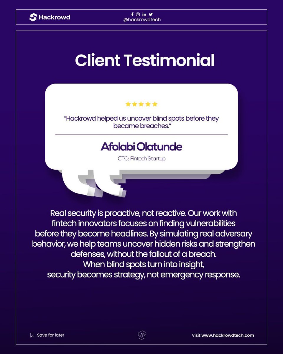 hackrowdtech's tweet image. Your firewall isn’t enough. 😬

Attackers are sneaking in through misconfigured APIs — things your firewall can’t block.

We test. We expose. We secure.
DM “API Check” to see what’s hiding in your system.

#CyberSecurity #Hackrowd #PenTesting #InfoSec #NigerianTech #EthicalHacki