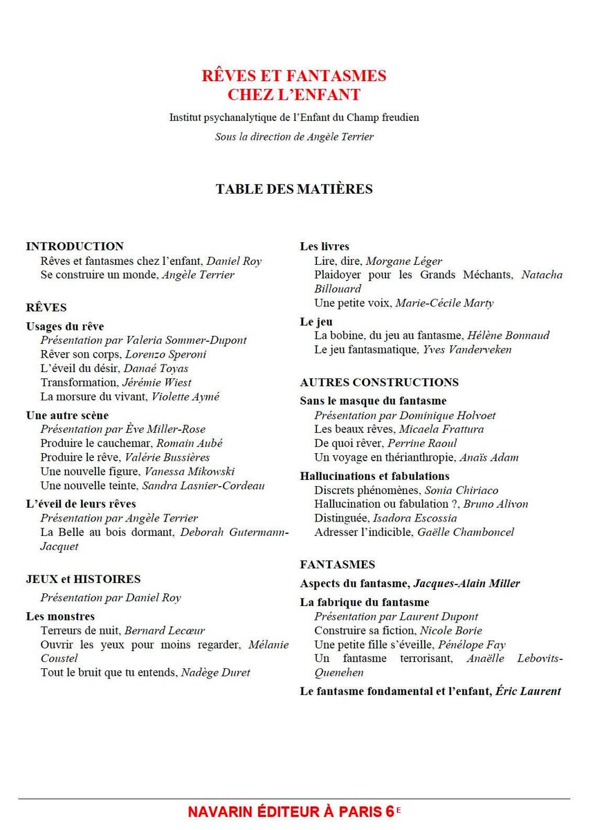 [nls-messager] Rêves et fantasmes chez l’enfant - NAVARIN ÉDITEUR, NOUVEAUTÉ

Rêves et fantasmes chez l’enfant 
sous la direction de Angèle Terrier

Parution en librairie le 18 novembre
Disponibles en avant-première aux Journées de l'ECF 
et sur ecf-echoppe.com