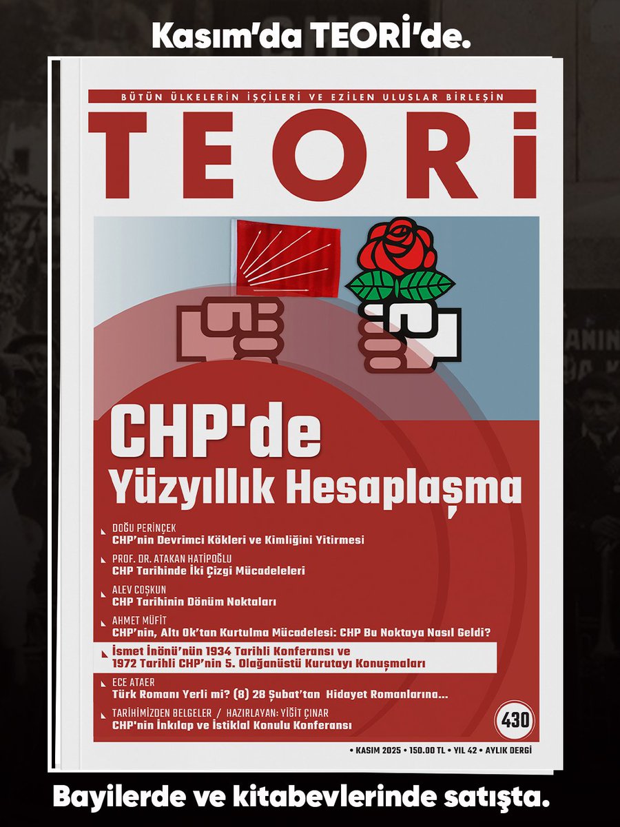 ✍️Prof. Dr. Atakan Hatipoğlu "CHP Tarihinde İki Çizgi Mücadeleleri" başlıklı makalesiyle Kasım sayımızda.

•Kasım sayımız D&amp;R, Kitapsan, Remzi Kitabevi, Ankara'da Çağdaş marketler zinciri ile Liman Kitap Kafe'de; İstanbul'da Mephisto Kitabevi Şubelerinde satışta.