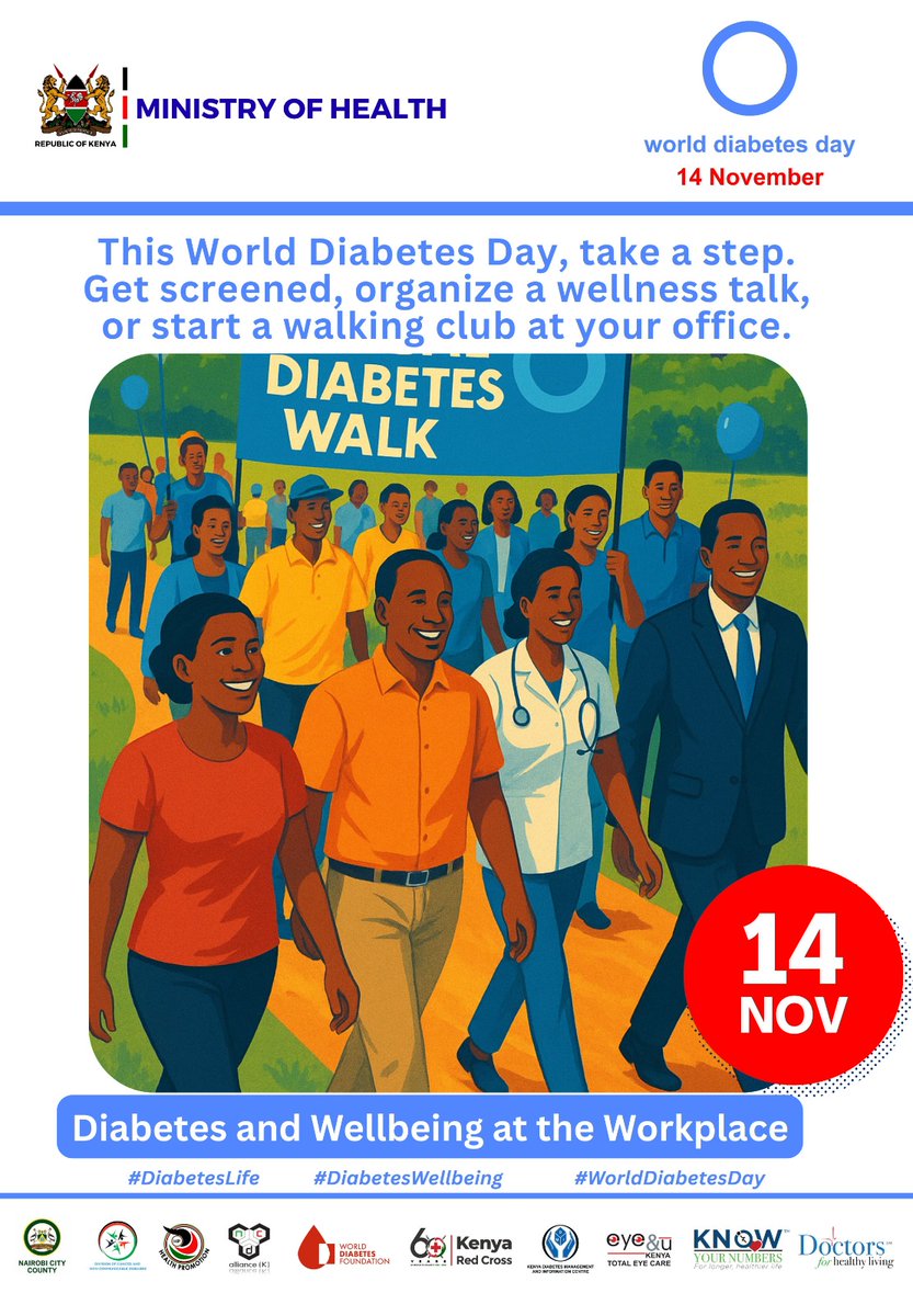 NCDAllianceKe's tweet photo. Today is #DiabetesAwarenessDay, We amplify the call to Support Diabetes Well-being at the Workplace.
Scroll through and scan QR codes to learn and help spread awareness.

@MOH_Kenya  @WorldDiabetesF  @DMICentreKenya @KenyaRedCross @ncdalliance 
#TuongeeNCDs #diabeteschat #NCDske https://t.co/Lw30j57NgI