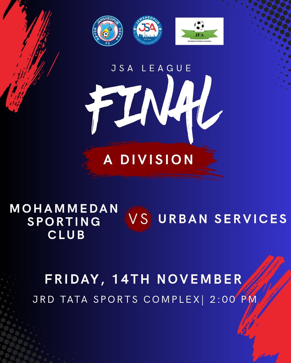 The wait is over! The JSA League A Division Final is here, and it's a clash of titans! Mohammedan Sporting Club takes on Urban Services in what promises to be an electrifying encounter! 🔥 Who will reign supreme?🦾

[Jam Ke Khelo, Indian Football, JSA League, Jamshedpur]