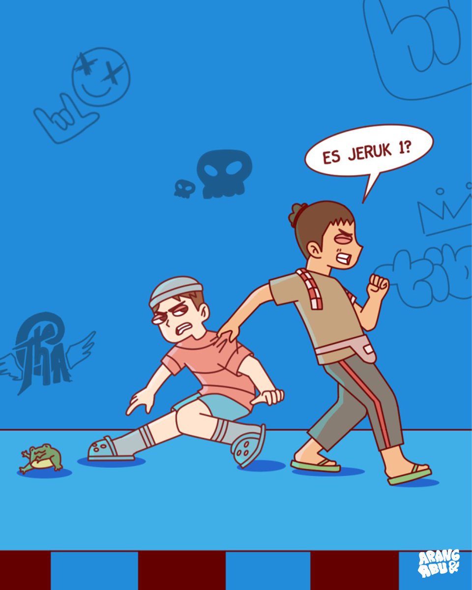 Siapa nih yang suka ngutang beli es jeyuk 🍊 di angkringan? 😜 

#ArangdanAbu #KomikArangdanAbu