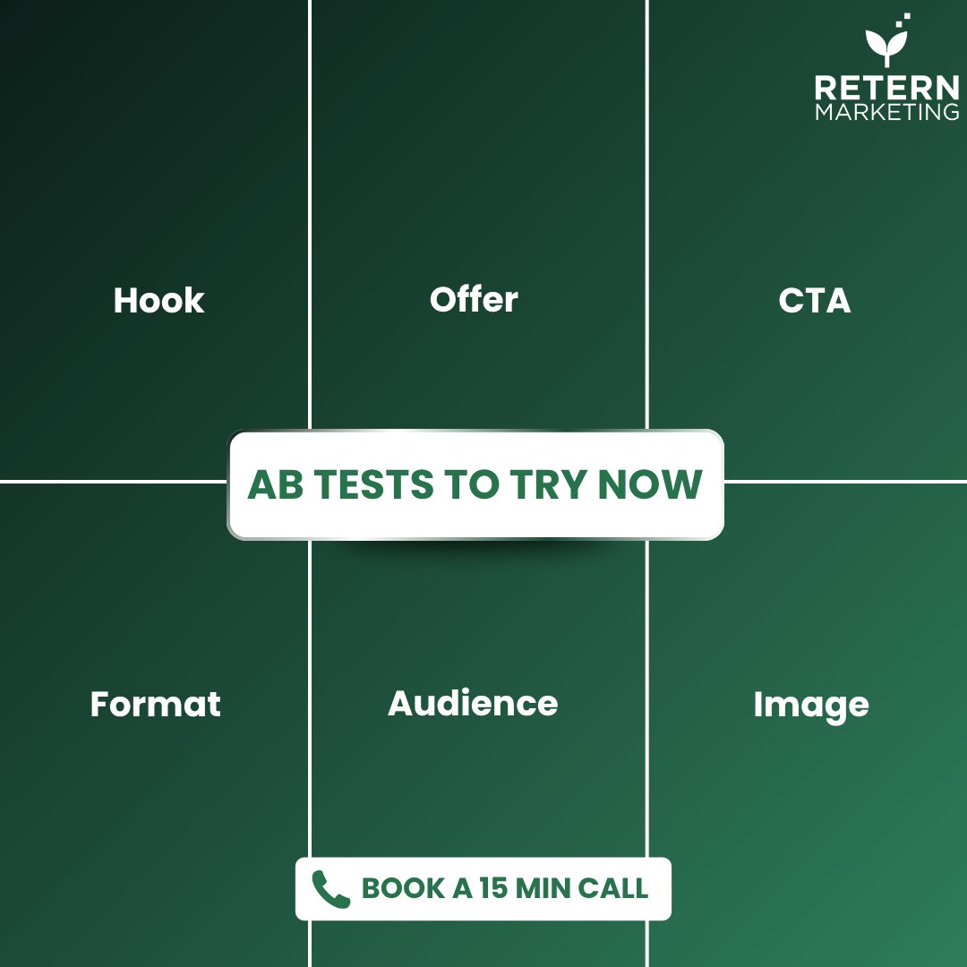 ReternMarket888's tweet image. Quick wins from simple tests: Hook, Offer, CTA, Format, Audience, Image.
Pick one and test this week. We can guide you.

#ABTesting #MetaAds #CreativeTesting #ReternMarketing