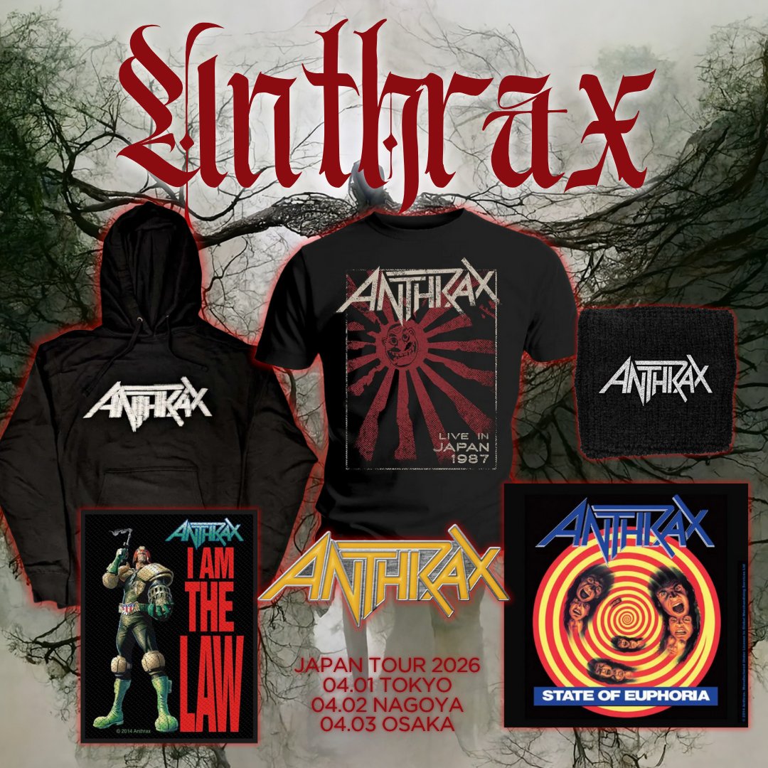 🔥先ほど来日公演が決定した #ANTHRAX 2026年4月、東京・名古屋・大阪