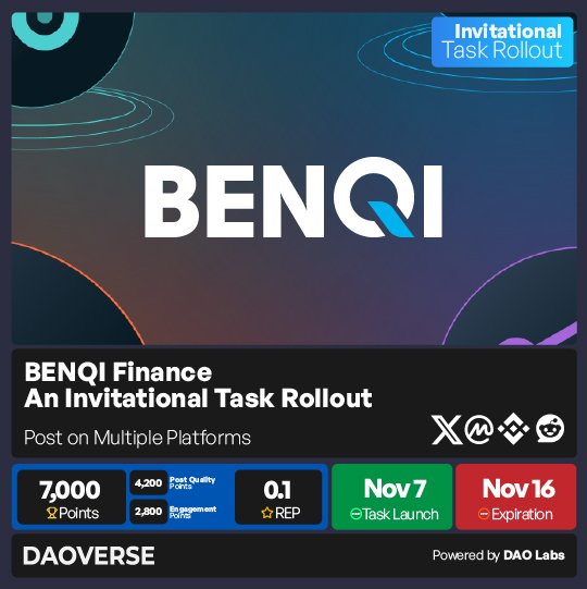 Lagoonsians's tweet photo. 🌟Introducing Benqi, the DeFi Hub for Lending, Borrowing, Liquid Staking and Validator Bootstrapping on Avalanche. 🚀 Discover, share in our Multi-Platform Invitation Series on Social Mining V2. 🔍 Learn. 📣 Amplify. 💥 Get rewarded. 🏆 7,000 Points + ⭐️ 0.7 REP
@TheDAOLabs https://t.co/HvxhCbfWGV