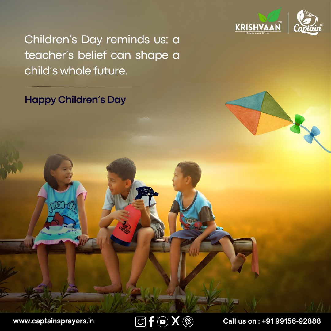 CaptainSprayers's tweet image. Celebrating the joy, innocence, and bright future of every child.

Wishing everyone a warm and inspiring 𝐇𝐚𝐩𝐩𝐲 𝐂𝐡𝐢𝐥𝐝𝐫𝐞𝐧’𝐬 𝐃𝐚𝐲.

📞 +91 99156-92888
🌐 captainsprayers.in 

#HappyChildrensDay #CaptainSprayers #Krishvaan #SprayWithTrust #MadeInIndia