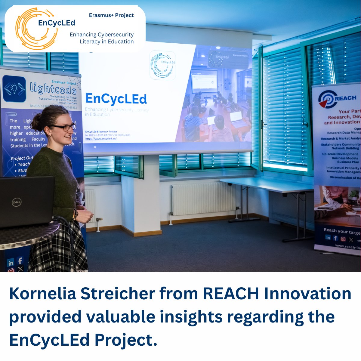 encycled_proj's tweet image. On October 31st, Kornelia Streicher from the team of @reach_twt had the opportunity to present the #EnCycLEd #ErasmusPlusProject to an audience of teachers, students, and stakeholders.

📘More about EnCycLEd #ErasmusPlus Project: encycled.eu

#cybersecurity #digital