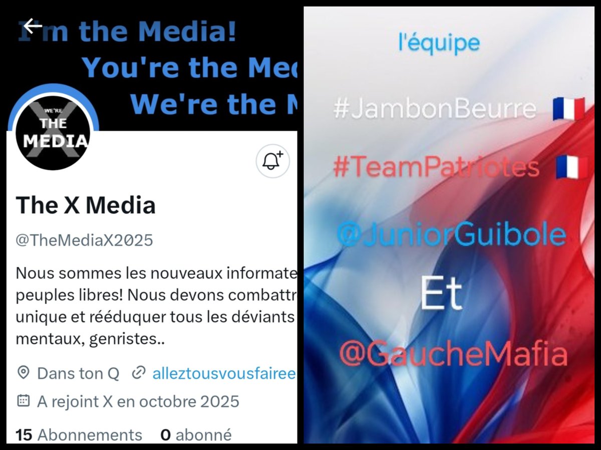 INFO🚨 Merci de partager! 
Mes amis abonnés😉
Ainsi que l'équipe #JambonBeurre #TeamPatriotes 🇨🇵 
Notre ami  <a href="/TheMediaX2025/">The X Media</a>   👍
Aurait besoin d'un petit coup de pouce pour grossir sa TL!🥳
Merci de vous abonner à lui!🙏
Et n'oubliez pas!😉
Tous ensemble nous sommes plus forts!🇨🇵