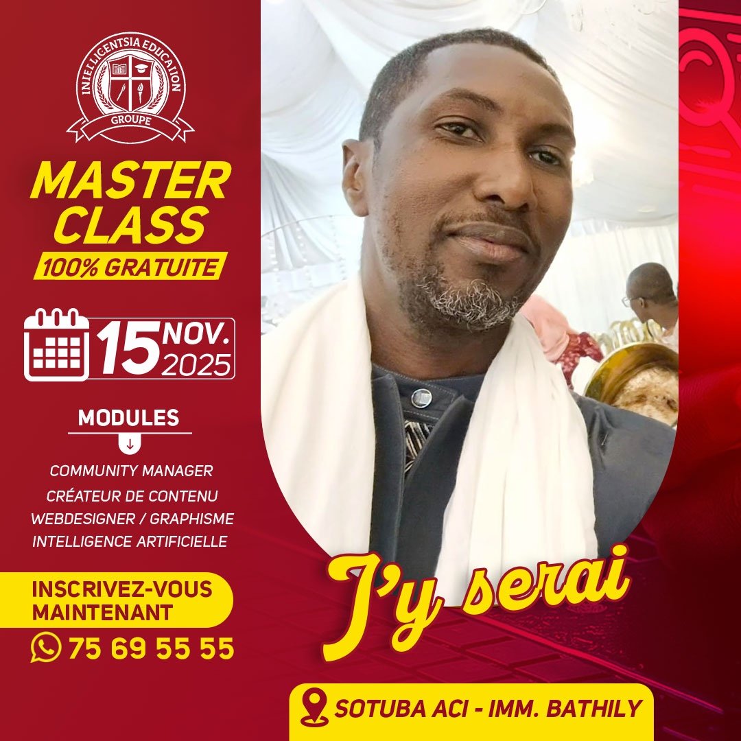 sidymoctardicko's tweet photo. Un grand merci à mon jeune frère pour l’invitation à cette Master Class du 15 novembre 2025.
Une belle occasion d’apprendre, d’échanger et de progresser. Car, on finit jamais d'apprendre. L'apprentissage n'a pas de limite d'âge. 
J’y serai incha’Allah ! 🙏✨ https://t.co/xqXJ1bEqt9